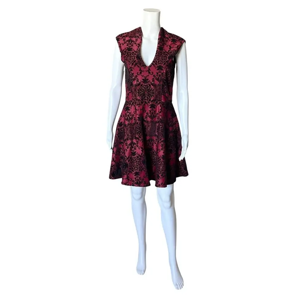 Trixxi Burgundy Black Velvet Flare Mini Dress Womens Large Sleeveless Party - Picture 1 of 7
